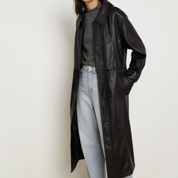 OAK + FORT Jackets & Blazers - Oak + Fort Vegan Leather Trench Coat